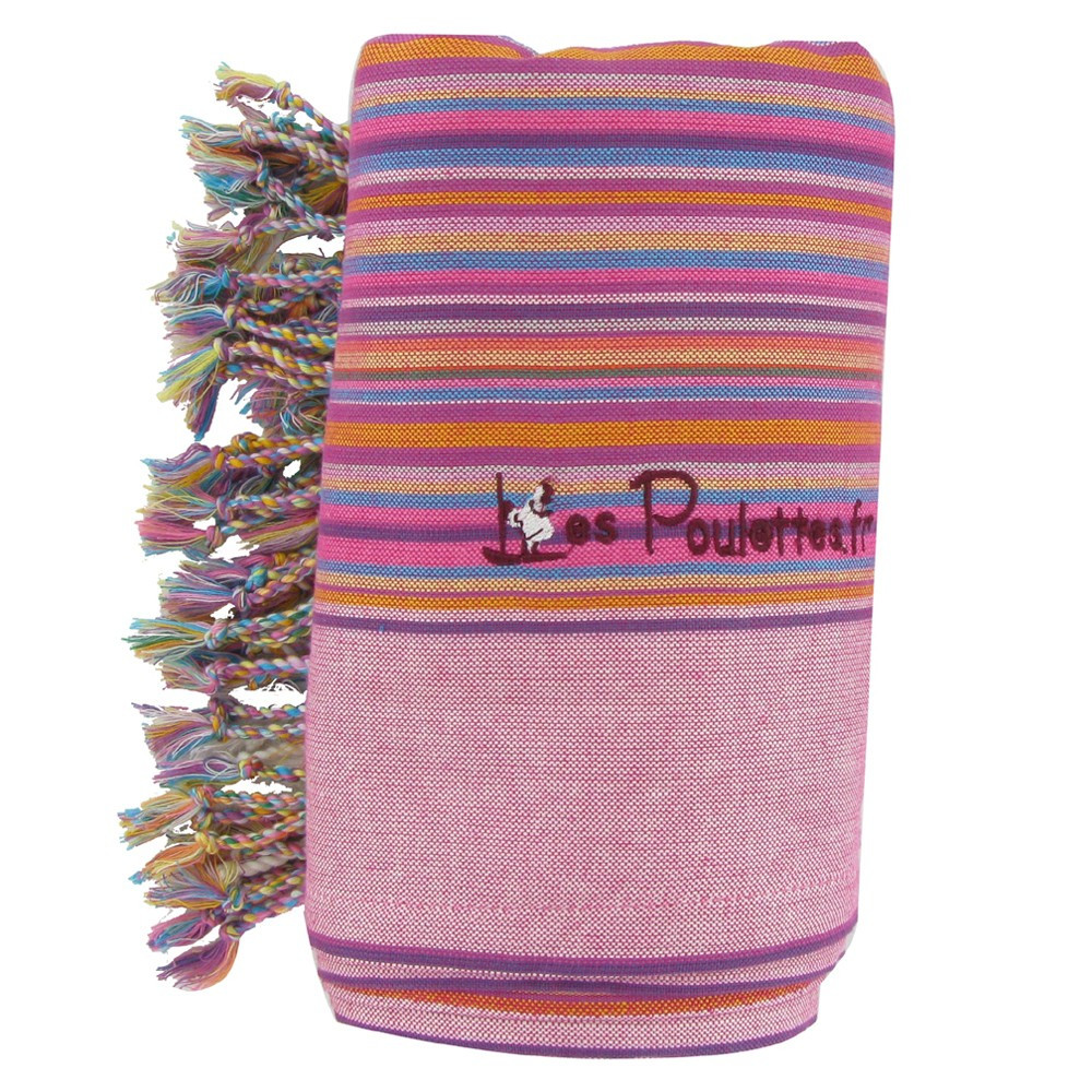 LES POULETTES BIJOUX V Kikoy Serviette Plage Coton Eponge Couleur Rayé Rose Foncé
