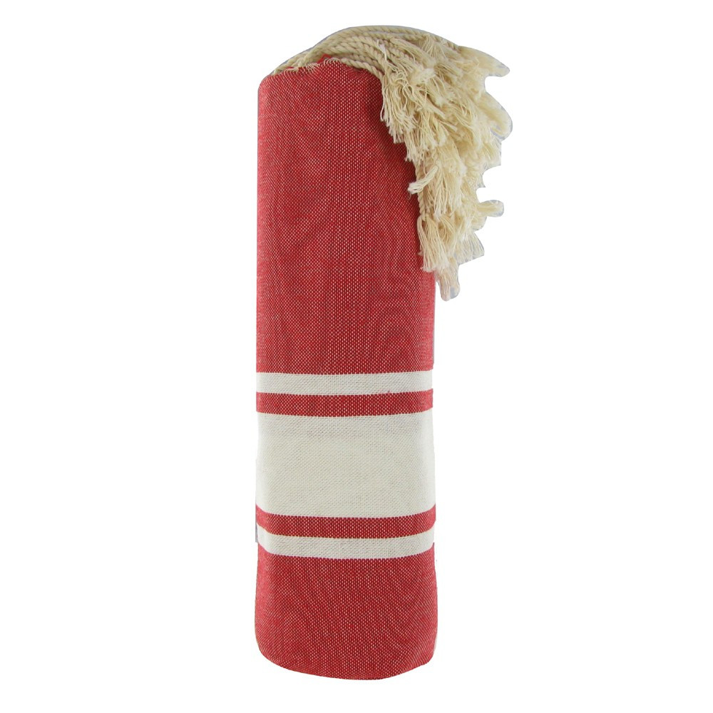 LES POULETTES BIJOUX - Fouta Drap Plage et Hammam Coton Couleur Rouge