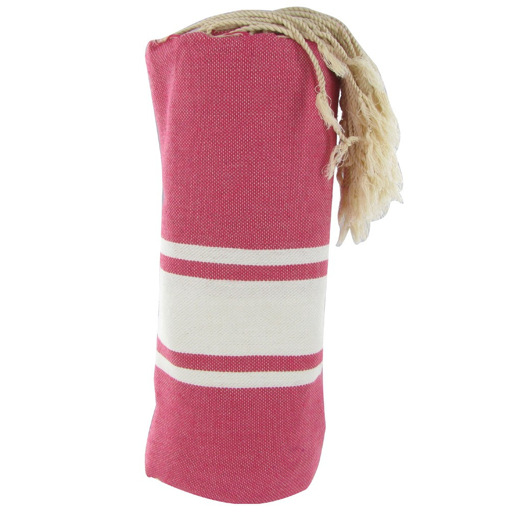 LES POULETTES BIJOUX Fouta Drap Plage et Hammam Coton Couleur Fuchsia 100 x 200 cm