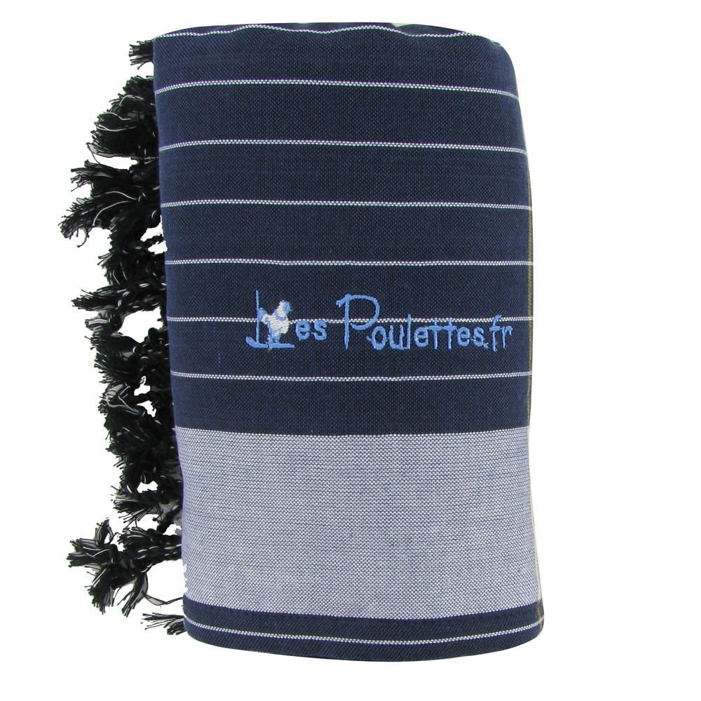 LES POULETTES BIJOUX Kikoy Serviette Plage Coton Couleur Rayé Marine Eponge Bleu Mar