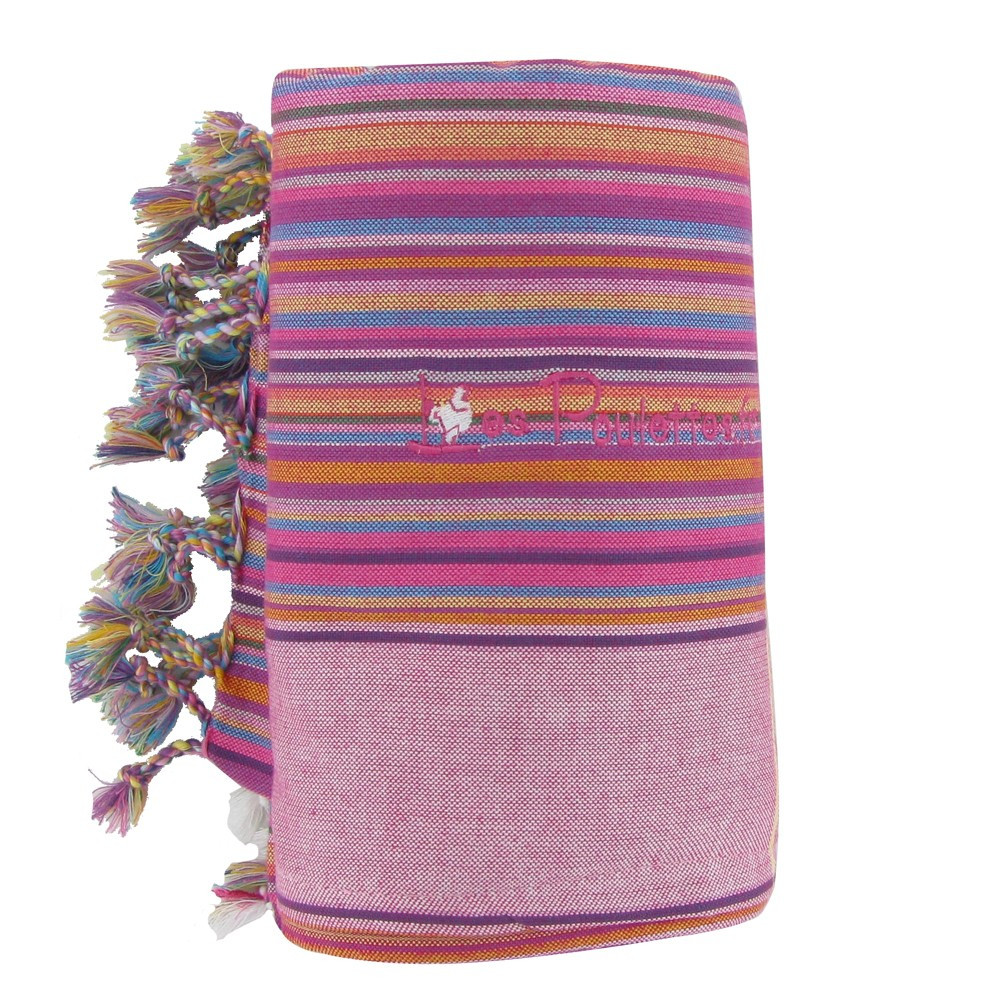 LES POULETTES BIJOUX Kikoy Serviette Plage Coton Couleur Rayé Rose Foncé Eponge Parme