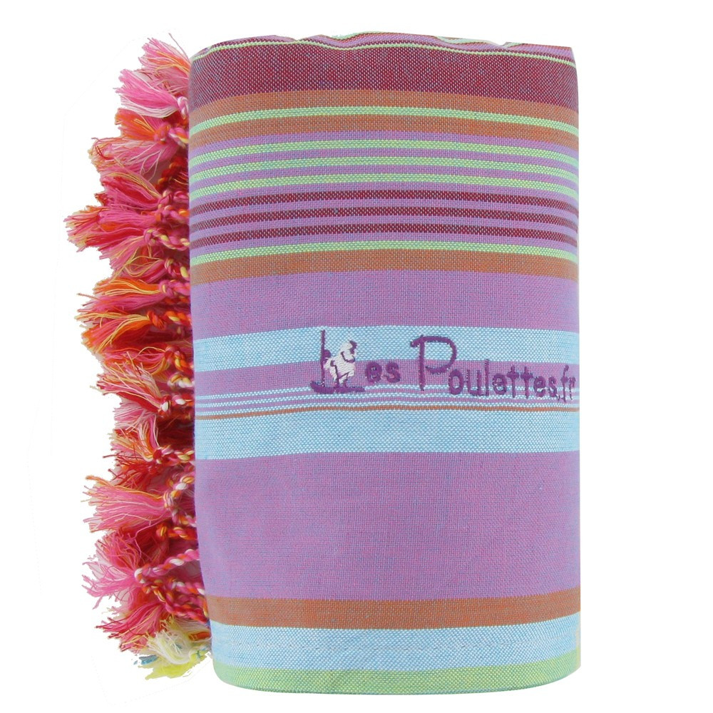 LES POULETTES BIJOUX V Kikoy Serviette Plage Coton Couleur Rayé Lilas Bleu Eponge Pa