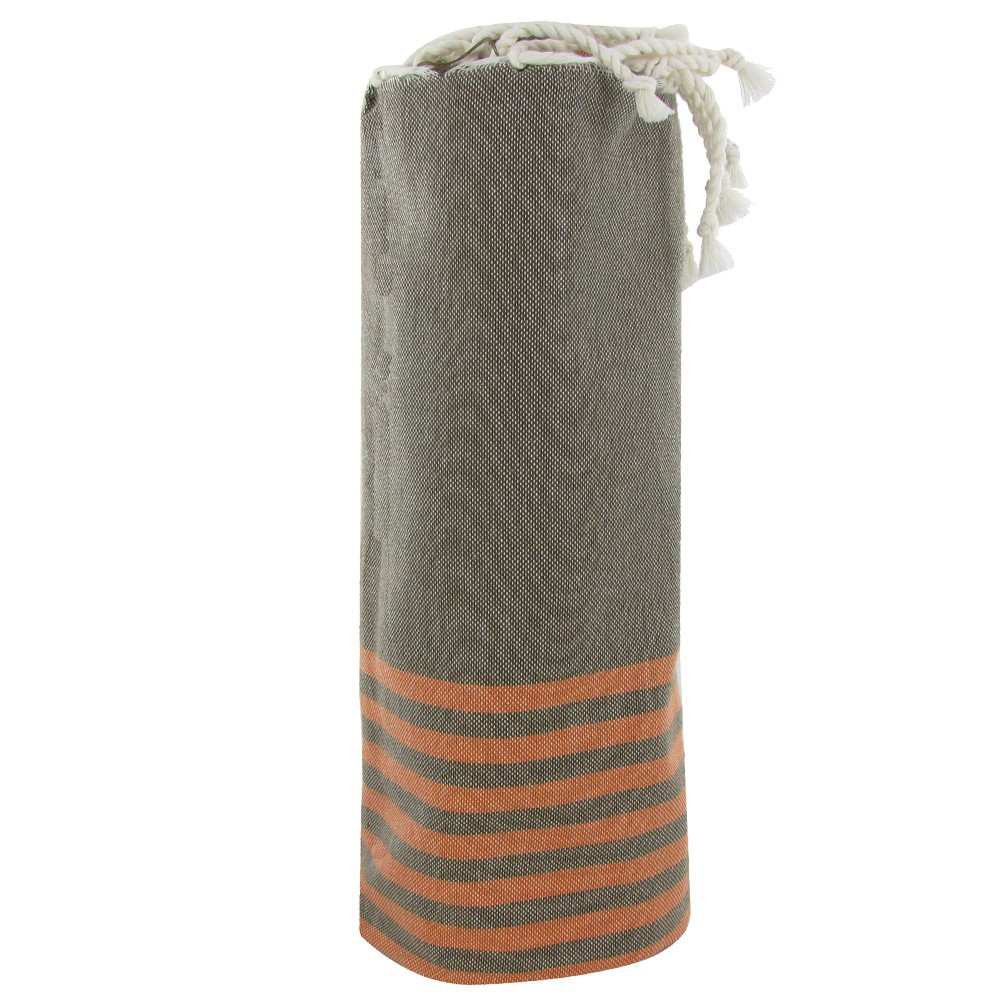 LES POULETTES BIJOUX V Fouta Drap Plage et Hammam Coton Couleur Marron Rayé Orange