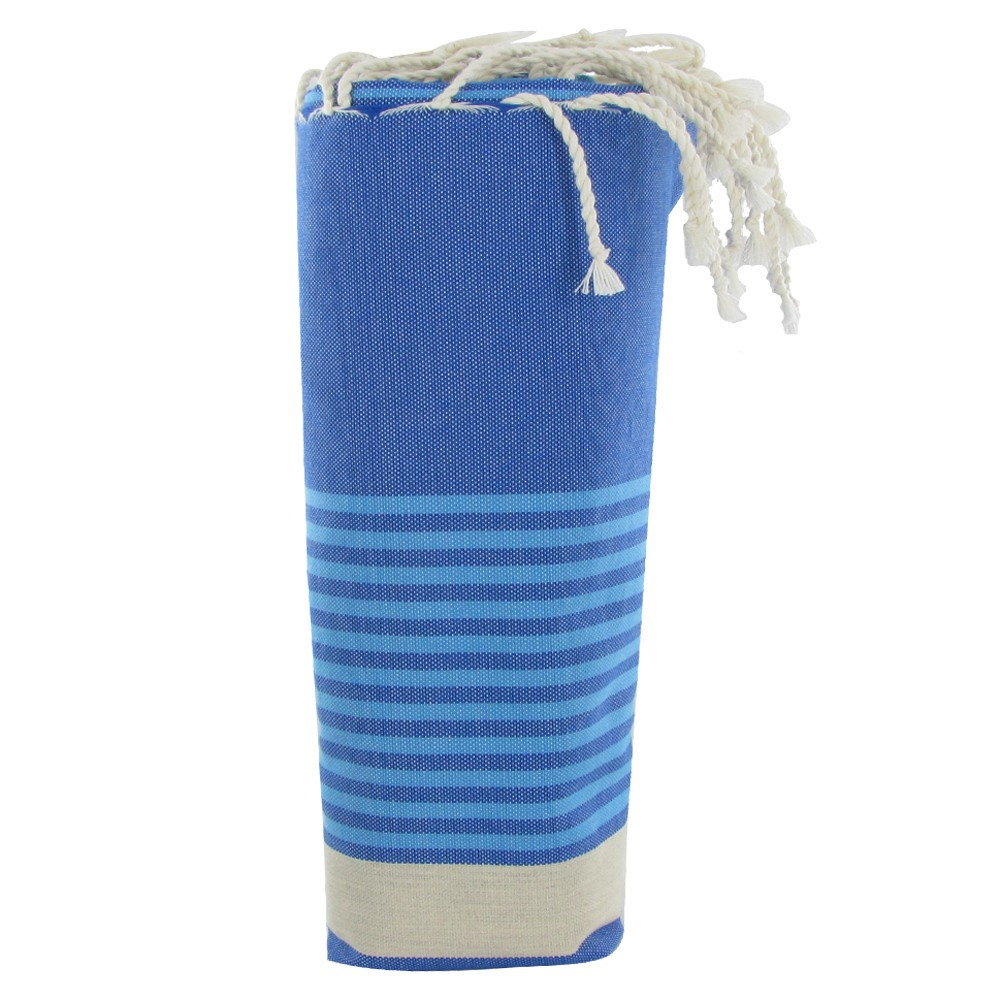 LES POULETTES BIJOUX Fouta Drap Plage et Hammam Coton Couleur Bleu Rayé Bleu et Blanc