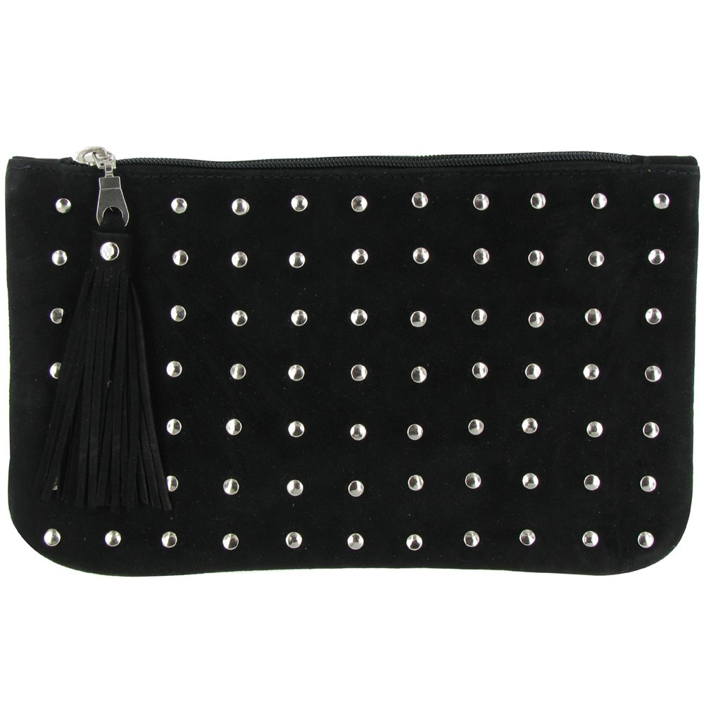 LES POULETTES BIJOUX - Pochette Sac Daim Clouté Couleur Noir