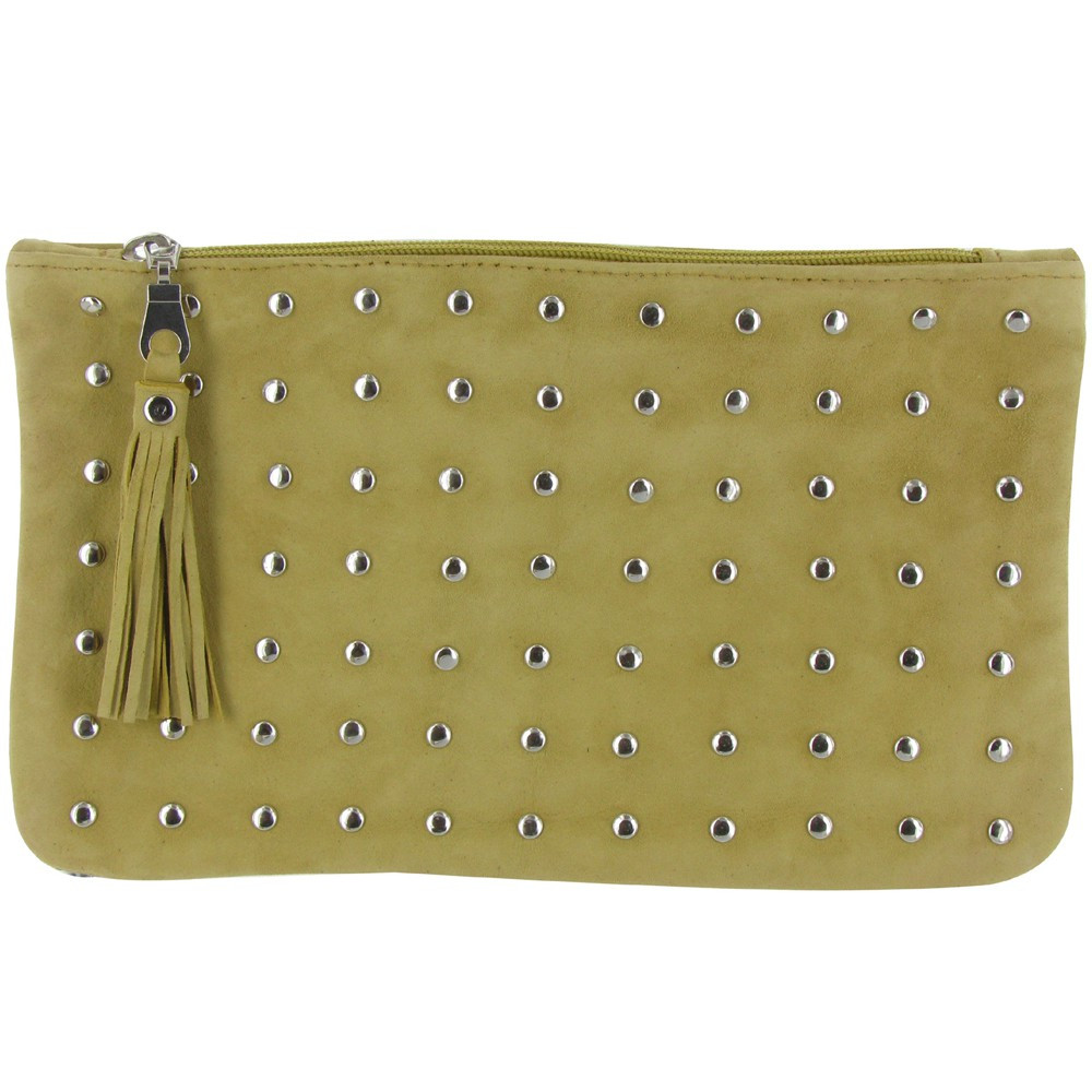 LES POULETTES BIJOUX - V Pochette Sac Daim Clouté Couleur Beige