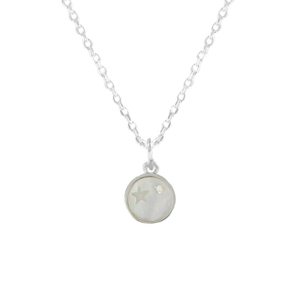 LES POULETTES BIJOUX - Collier Argent Médaille de Nacre Etoile et Strass - taille 42