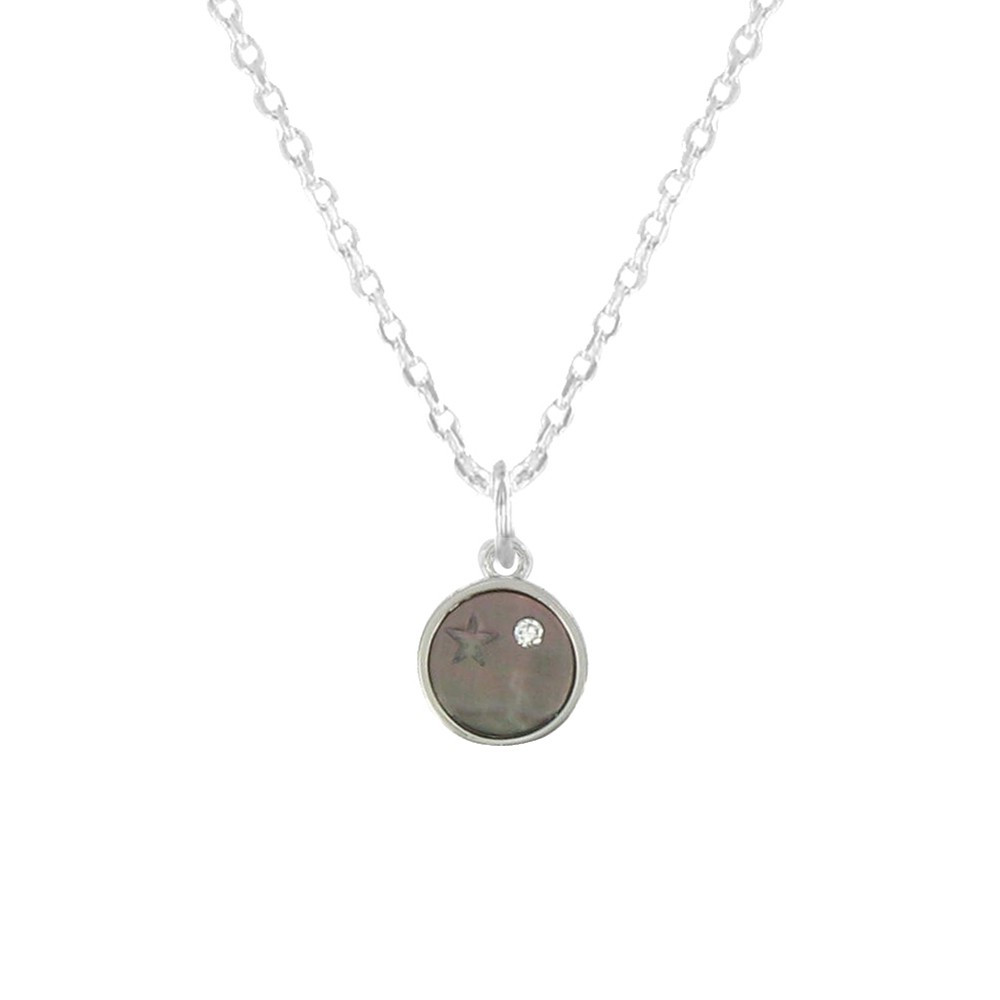 LES POULETTES BIJOUX Collier Argent Médaille de Nacre Grise Etoile et Strass - taill