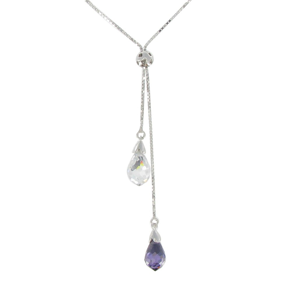 LES POULETTES BIJOUX V Collier Toi et Moi Zirconia Cristal et Violet