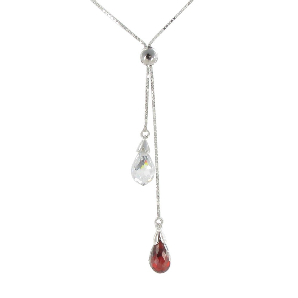 LES POULETTES BIJOUX - V Collier Toi et Moi Zirconia Rouge et Cristal