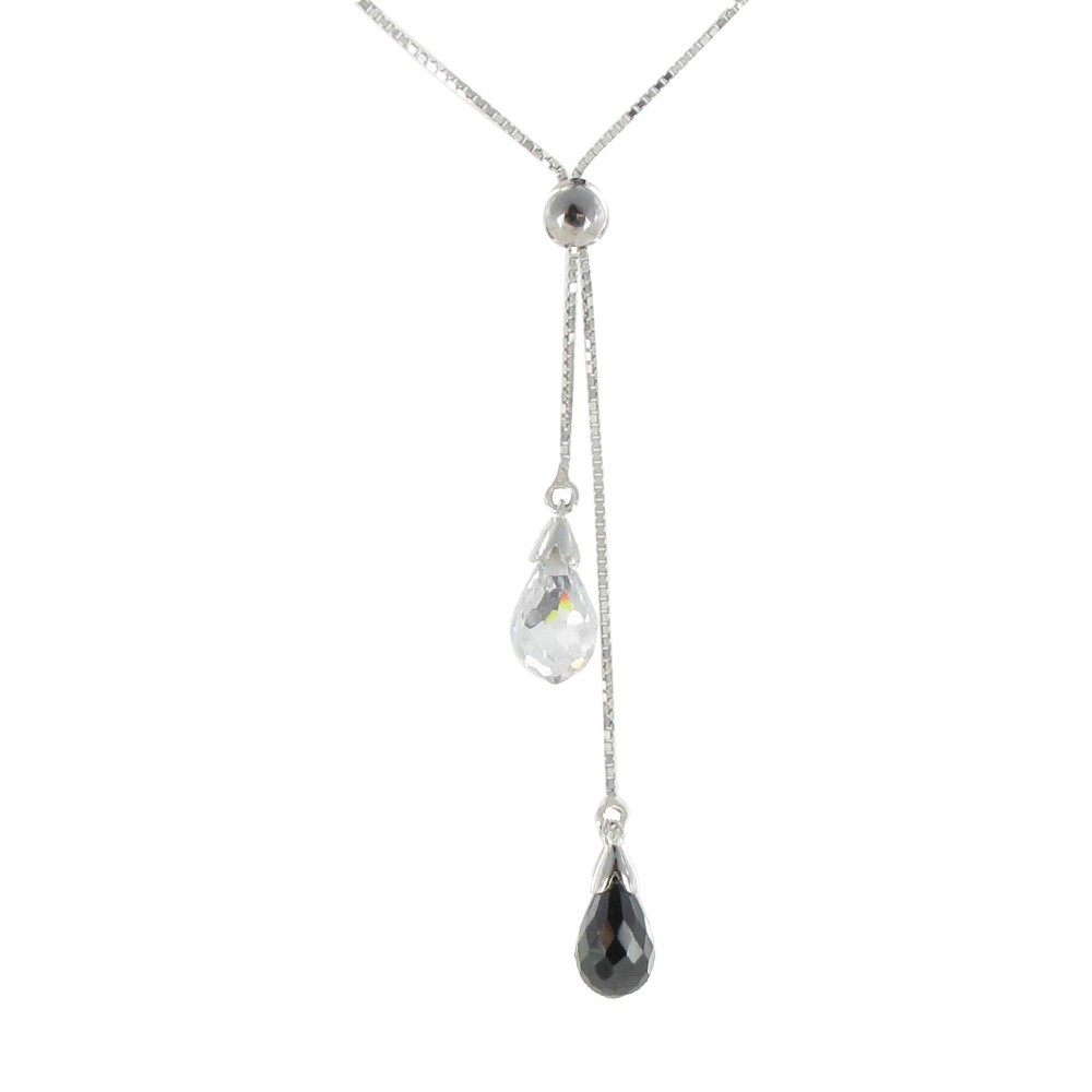 LES POULETTES BIJOUX V Collier Toi et Moi Zirconia Noir et Cristal