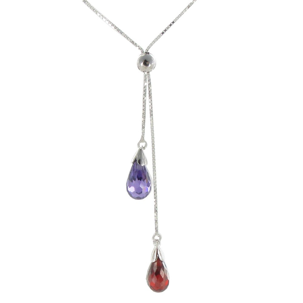 LES POULETTES BIJOUX Collier Toi et Moi Zirconia Rouge et Violet