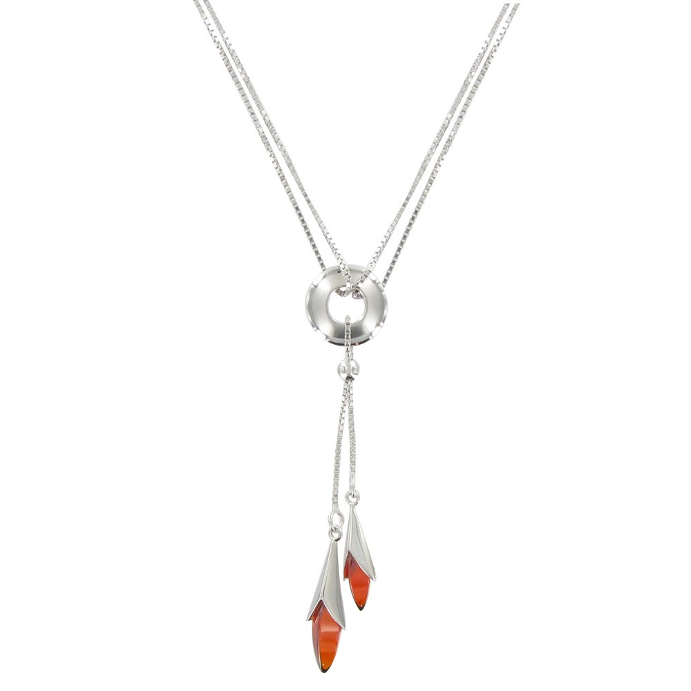 LES POULETTES BIJOUX V Collier Deux Tulipes Argent et Zirconium Rouge