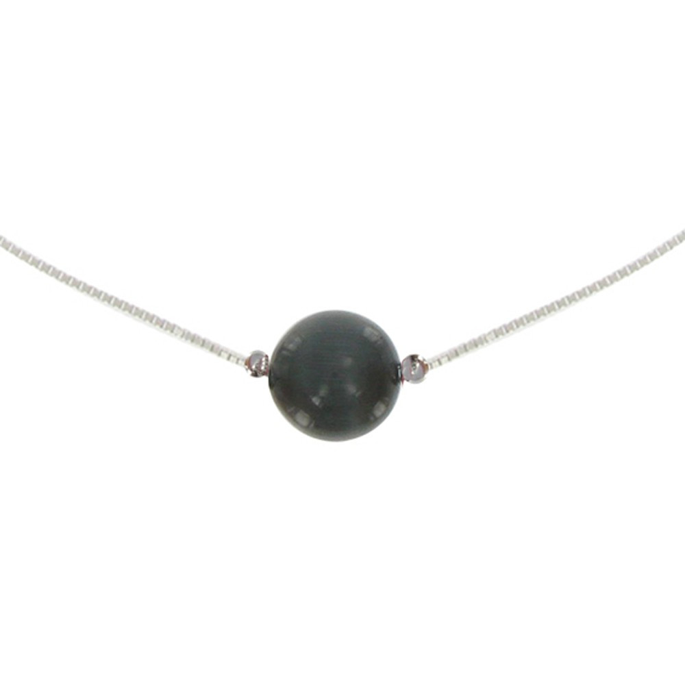 LES POULETTES BIJOUX Collier Argent 925 et sa Perle Oeil de Chat Grise