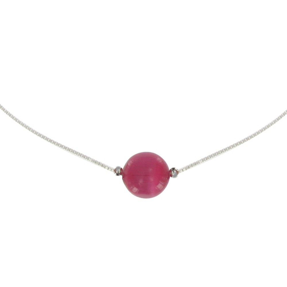 LES POULETTES BIJOUX Collier Argent 925 et sa Perle Oeil de Chat Rose