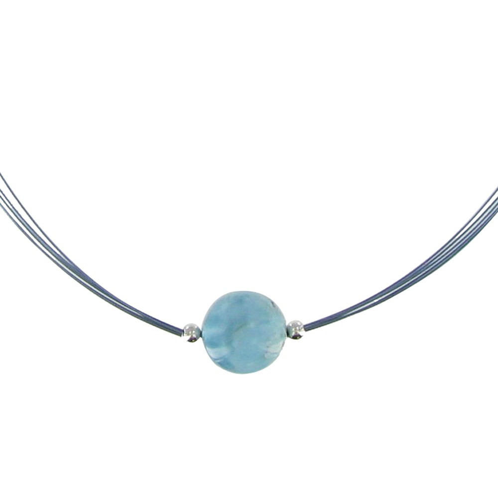 LES POULETTES BIJOUX Collier Argent 3 Câbles Bleu et sa Perle de Larimar