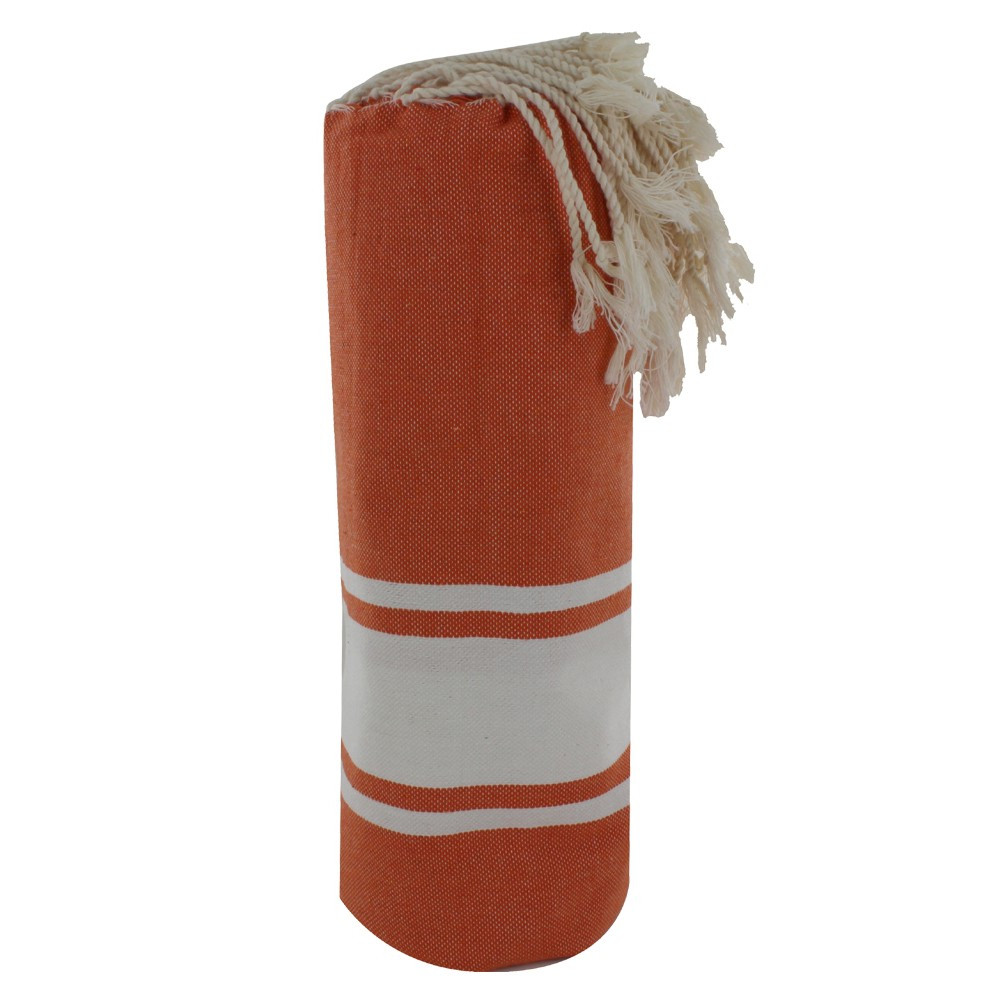 LES POULETTES BIJOUX Fouta Drap Plage et Hammam Coton Couleur Orange Carotte