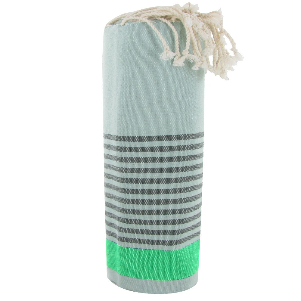 LES POULETTES BIJOUX V Fouta Drap Plage et Hammam Coton Couleur Vert Rayé Vert