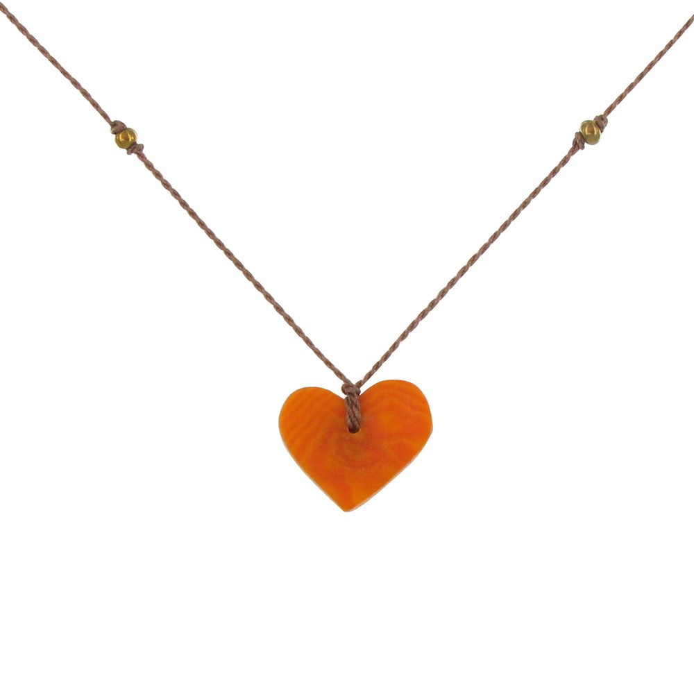 LES POULETTES BIJOUX Collier Petit Coeur en Tagua - Classics - Orange