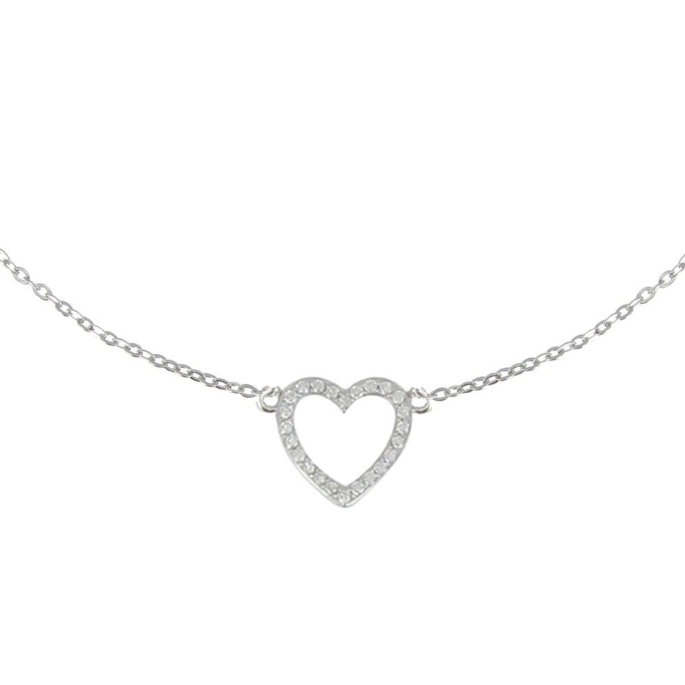 LES POULETTES BIJOUX V Collier Argent Coeur Ajouré de Strass