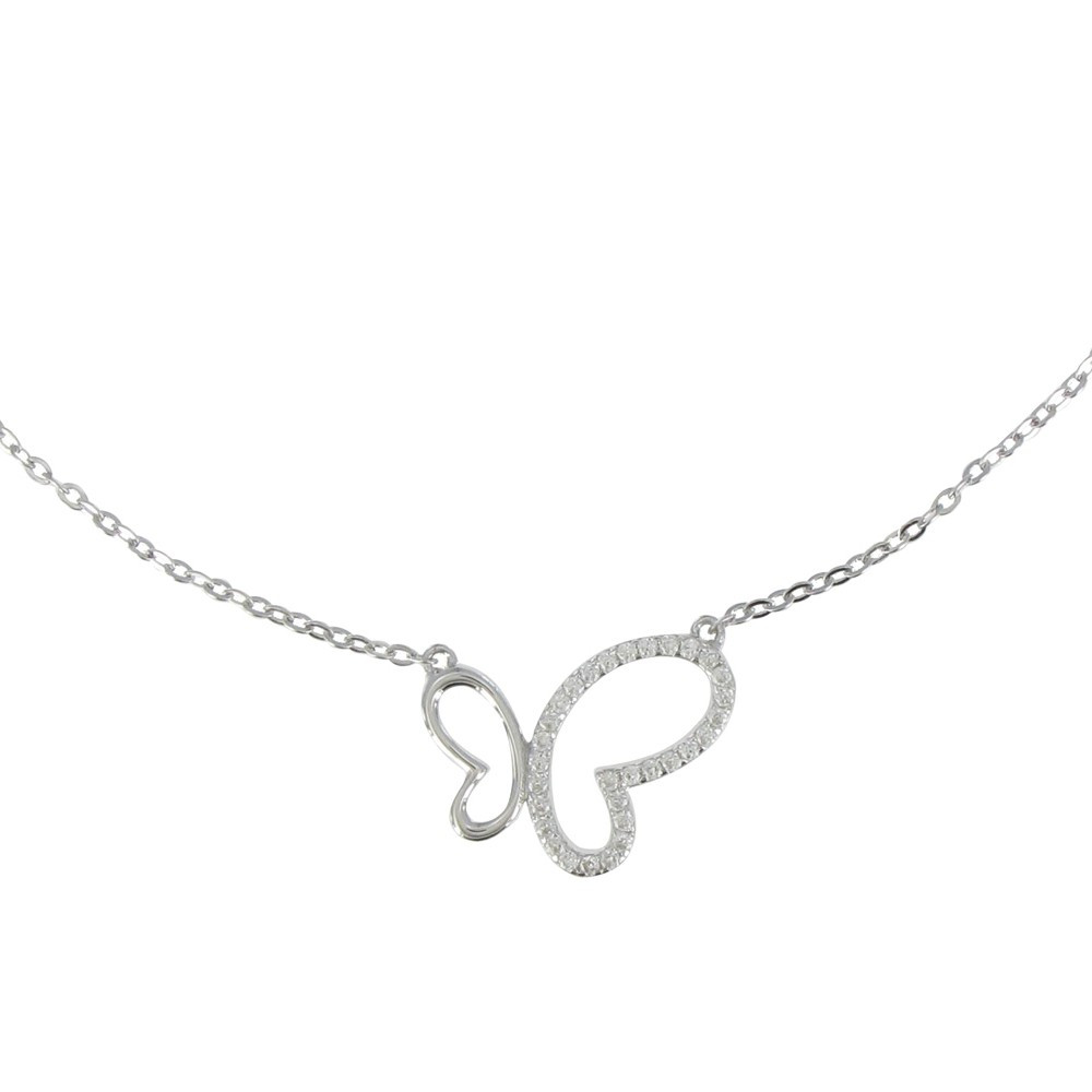 LES POULETTES BIJOUX V Collier Argent Papillon et Une Aile de Strass