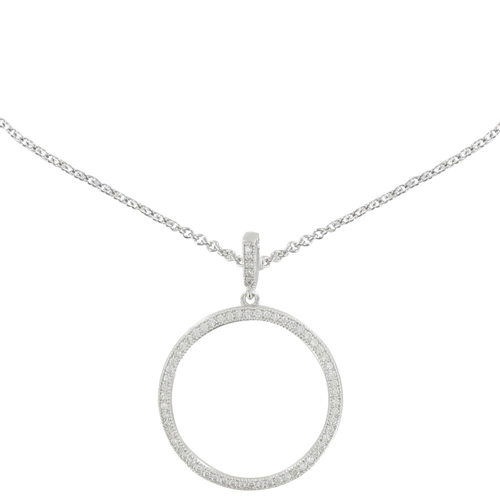 LES POULETTES BIJOUX V Collier Argent Rhodié Pendentif Cercle de Strass