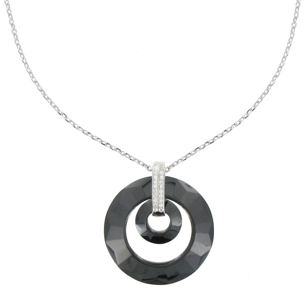 LES POULETTES BIJOUX Collier Argent Cercle de Céramique Noire Facetté