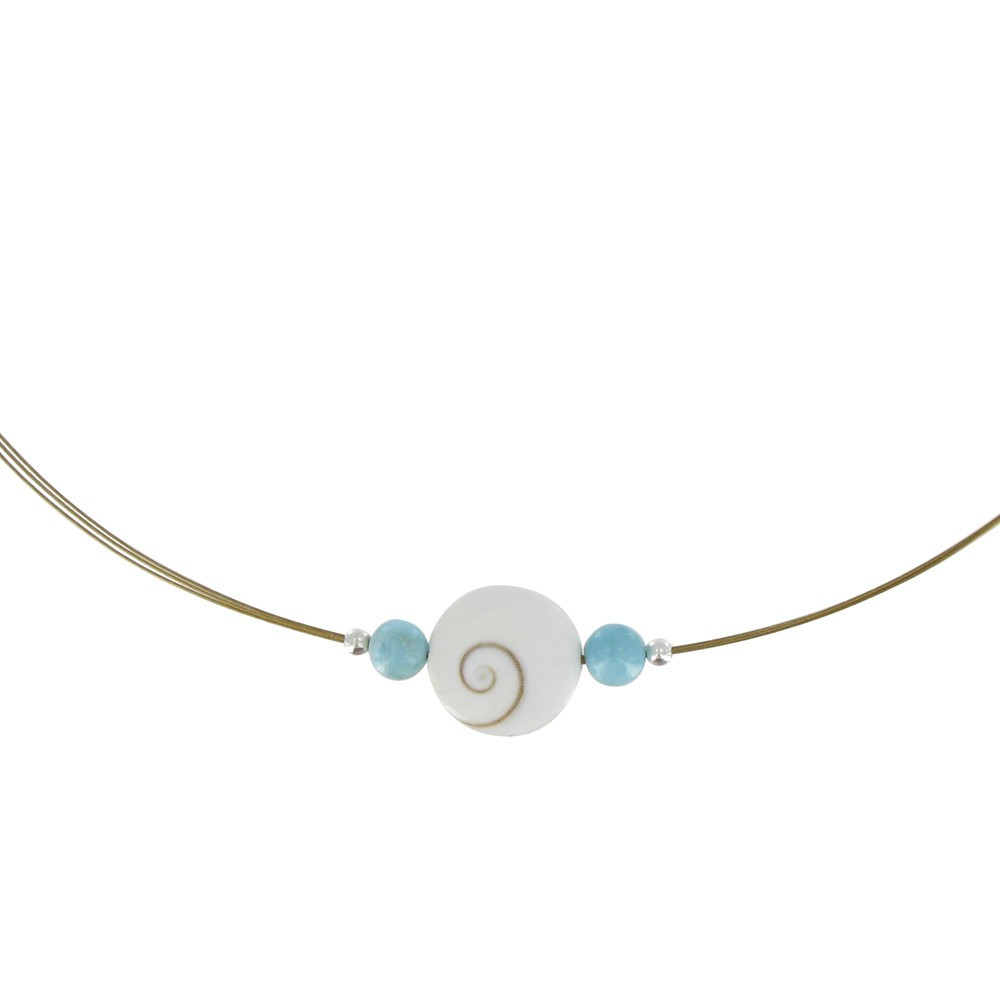 LES POULETTES BIJOUX Collier Larimar Oeil de Sainte Lucie et Perles de Larimar