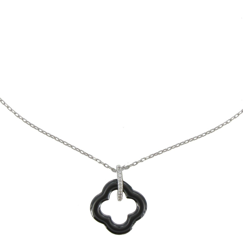 LES POULETTES BIJOUX Collier Argent Fleur Céramique Noire