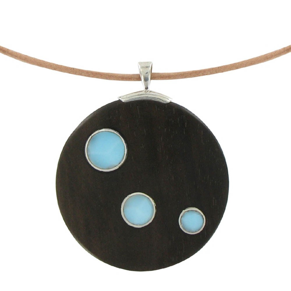 LES POULETTES BIJOUX Collier Fil de Cuir Marron et Pendentif Disque en Bois et Larim
