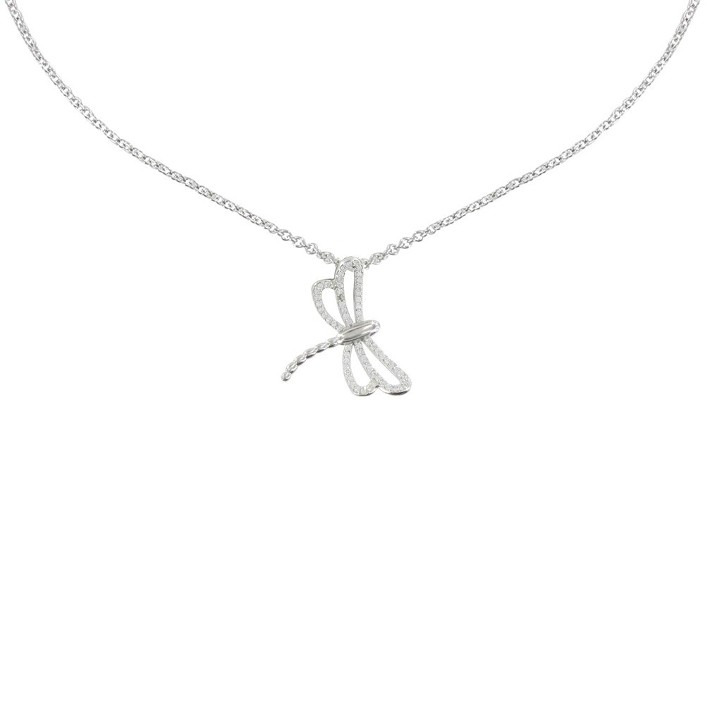 LES POULETTES BIJOUX Collier Argent Rhodié Pendentif Libellule et Strass