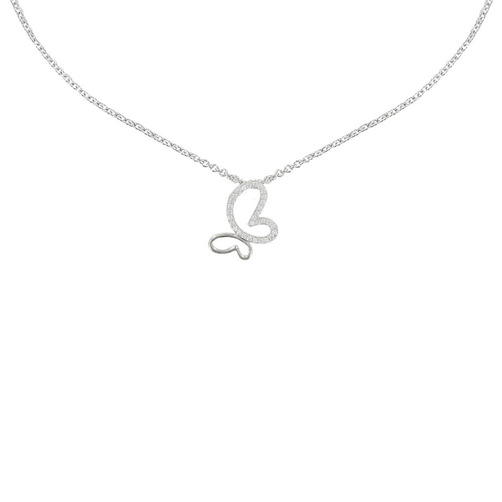 LES POULETTES BIJOUX V Collier Argent Rhodié Pendentif Papillon et une Aile Scintill