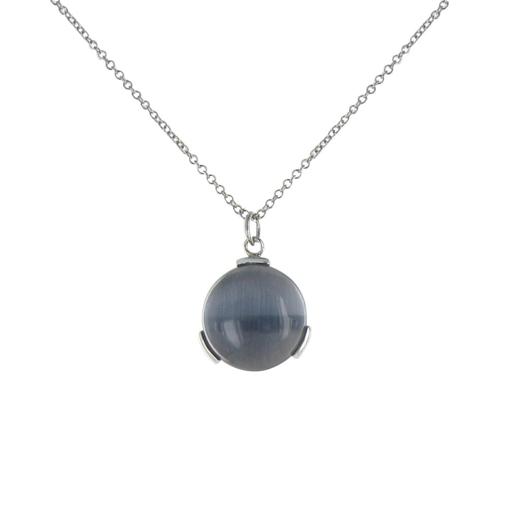 LES POULETTES BIJOUX Collier Argent Pastille Oeil de Chat Grise