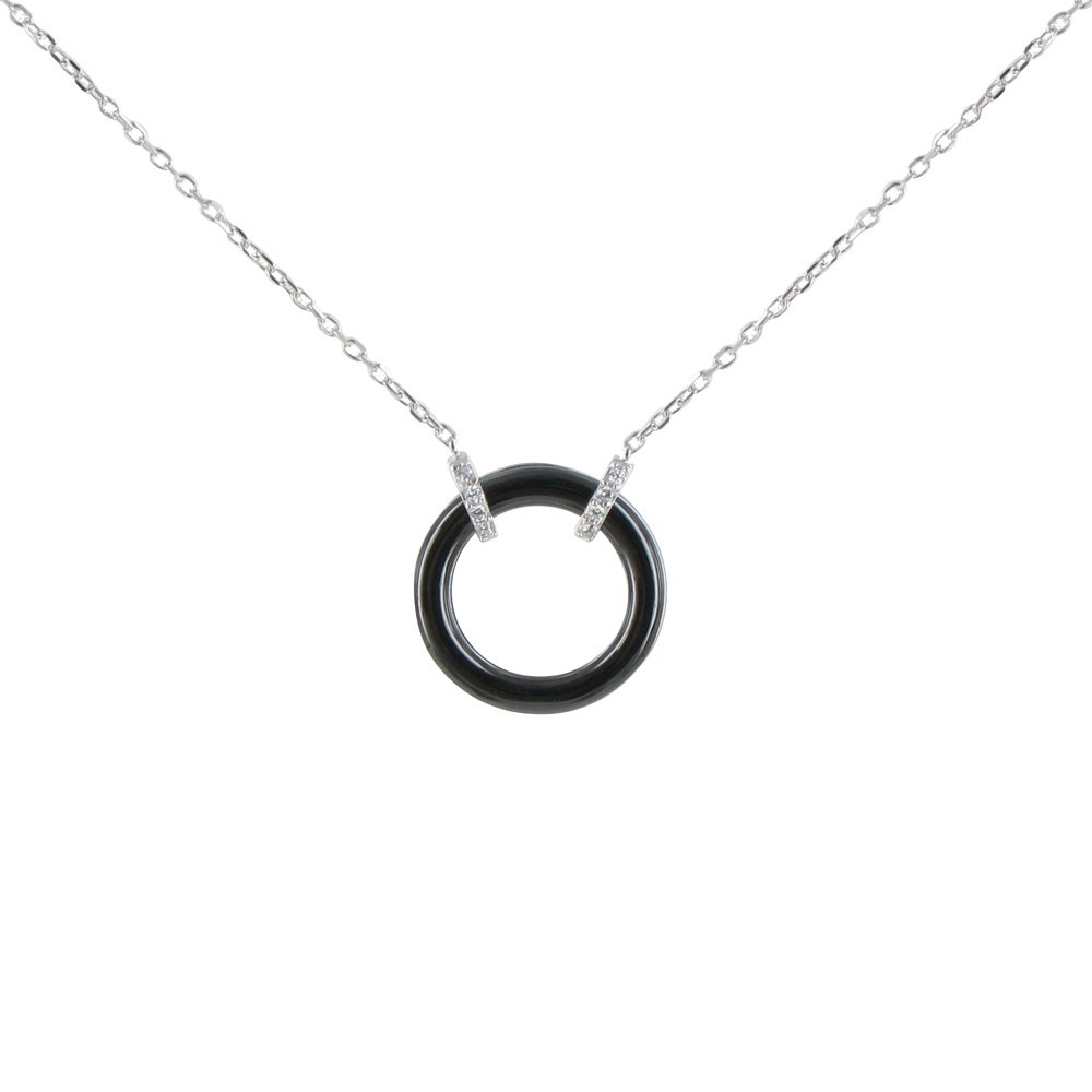 LES POULETTES BIJOUX Collier Argent Rhodié Rondelle Céramique Noire