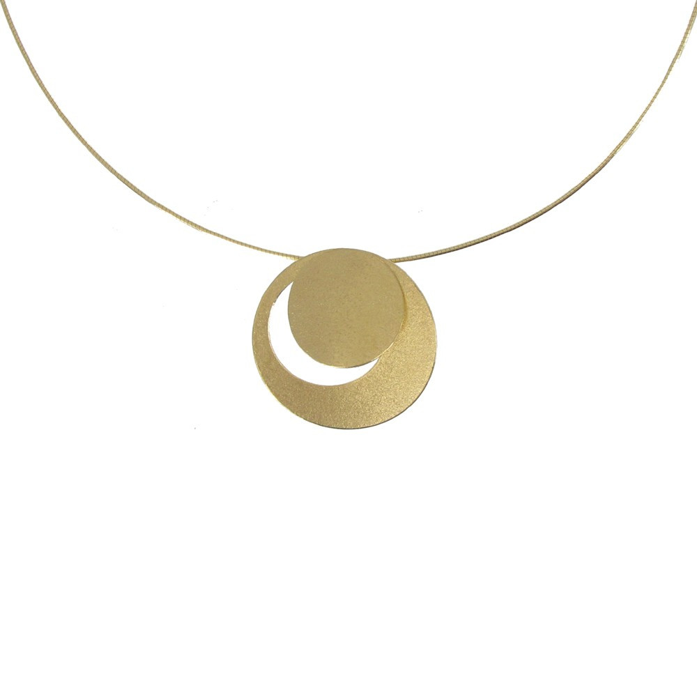 LES POULETTES BIJOUX Collier Soleil et Lune Argent Doré Brossé