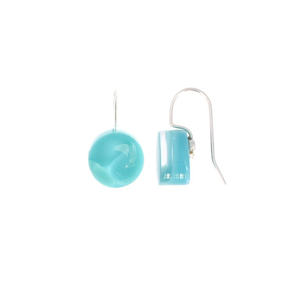 LES POULETTES BIJOUX V Boucles d'Oreilles Verre Bonbons Ronds Bleu Azur