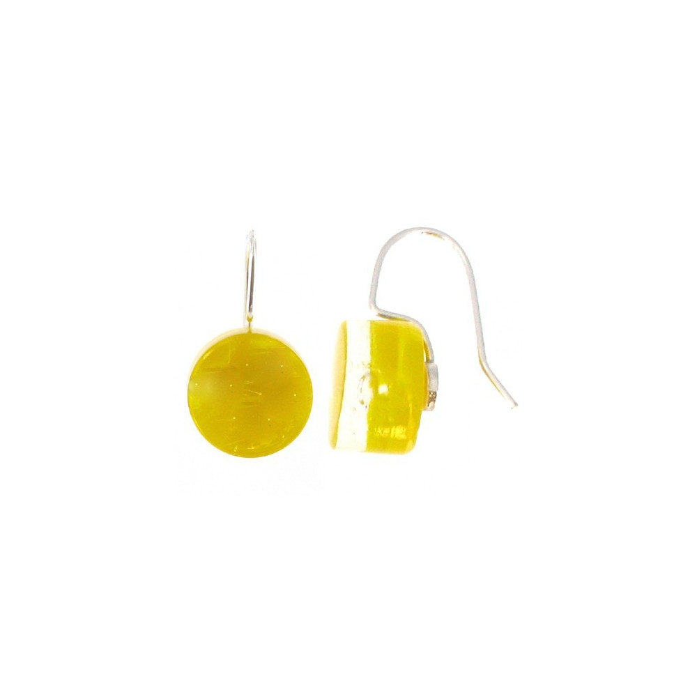 LES POULETTES BIJOUX V Boucles d'Oreilles Verre Bonbons Ronds Verre Jaune Soleil
