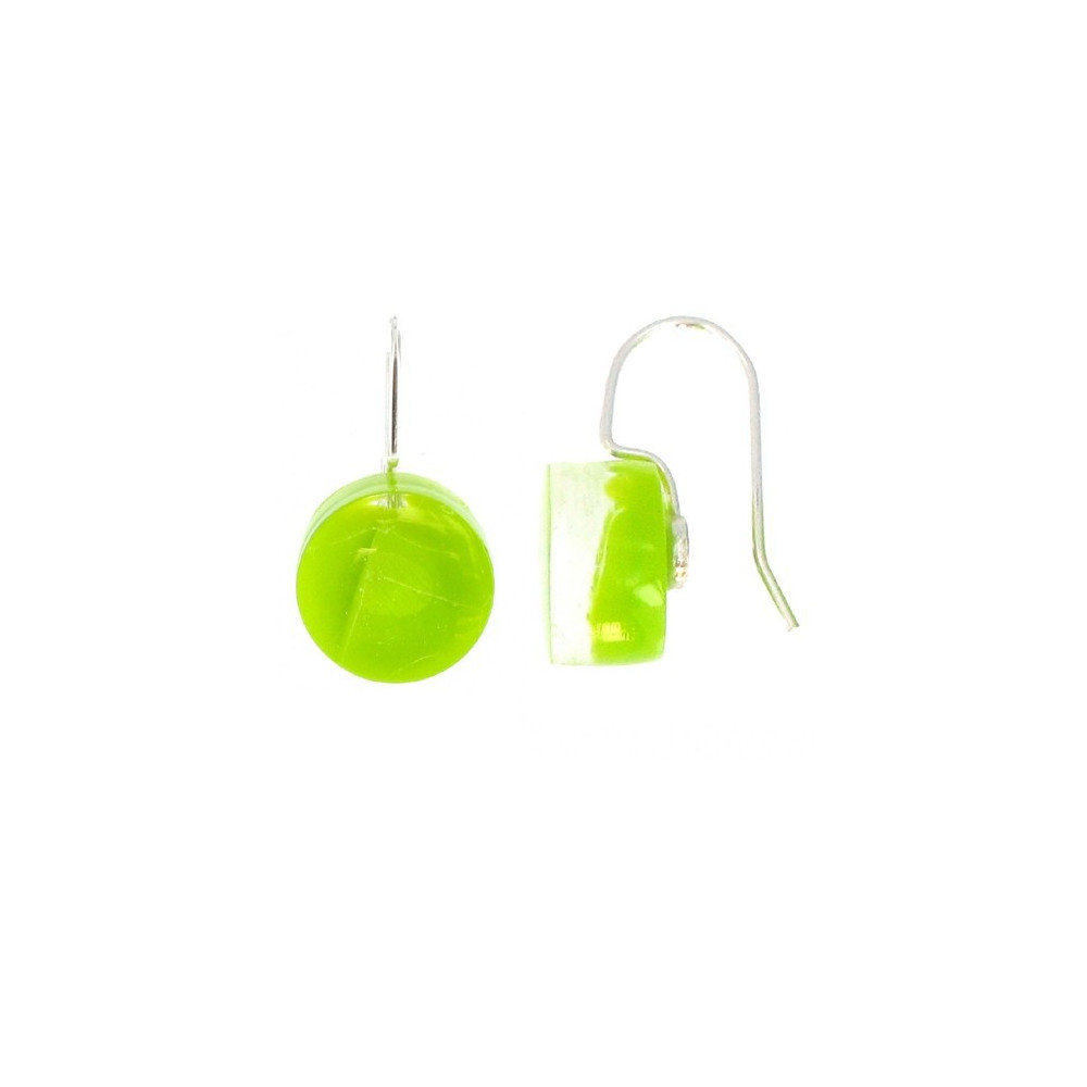 LES POULETTES BIJOUX - V Boucles d'Oreilles Verre Bonbons RondsVert Granny