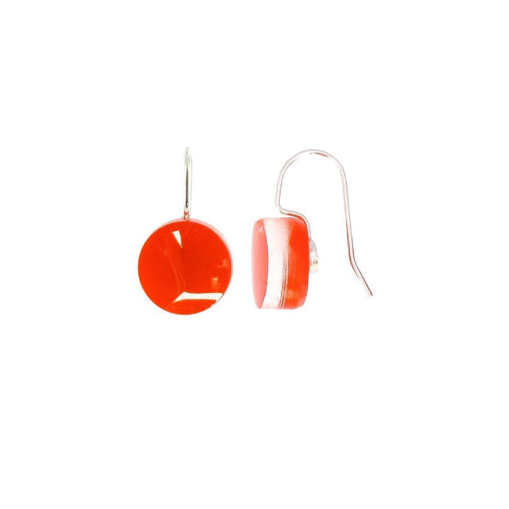 LES POULETTES BIJOUX V Boucles d'Oreilles Verre Bonbons Ronds Pate de Verre Orange