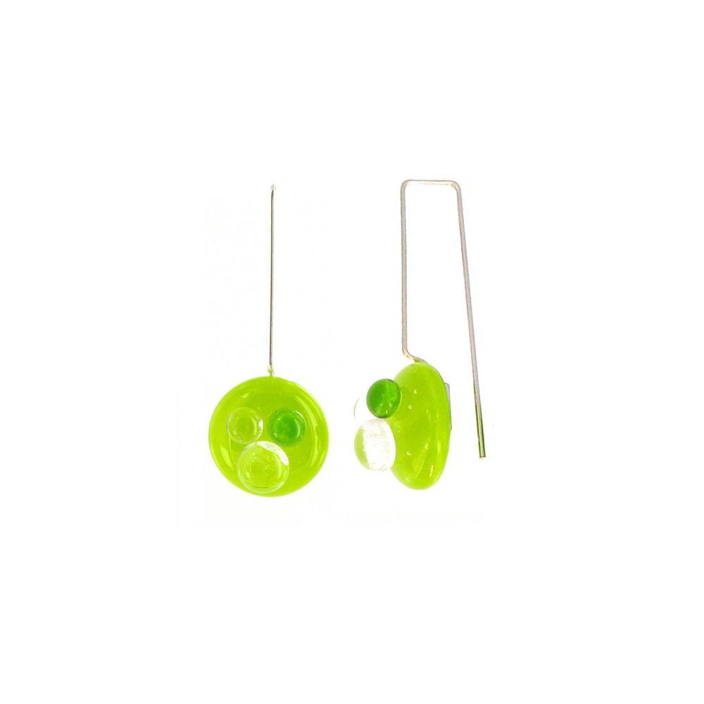 LES POULETTES BIJOUX V Boucles d'Oreilles Verre Bulles Vert Granny