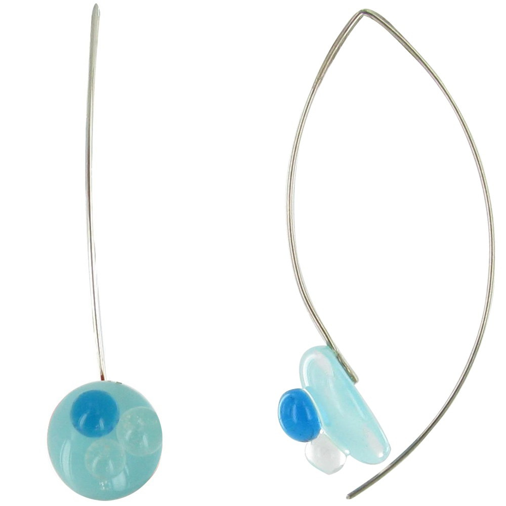 LES POULETTES BIJOUX V Boucles d'Oreilles Pate de Verre Bulles Bleu Azur