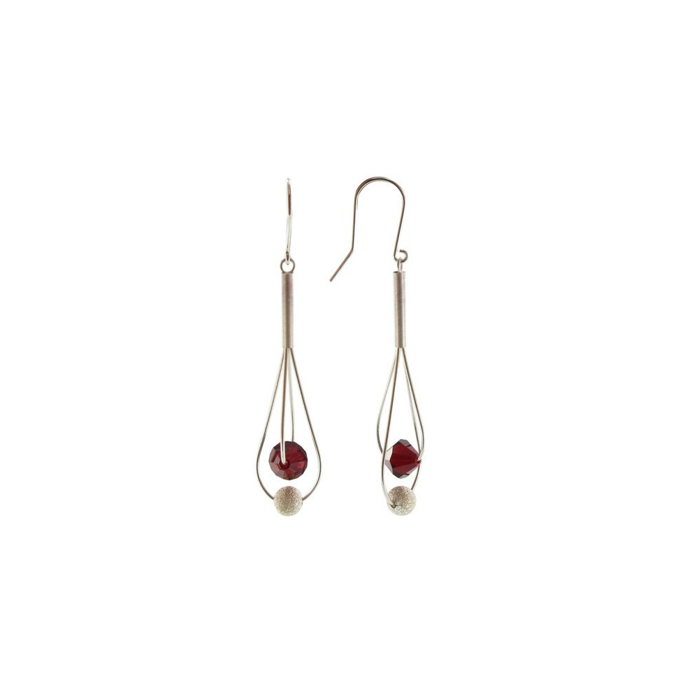 LES POULETTES BIJOUX Boucles d'Oreilles Argent Perles de Cristal Rouge et Argent Bro