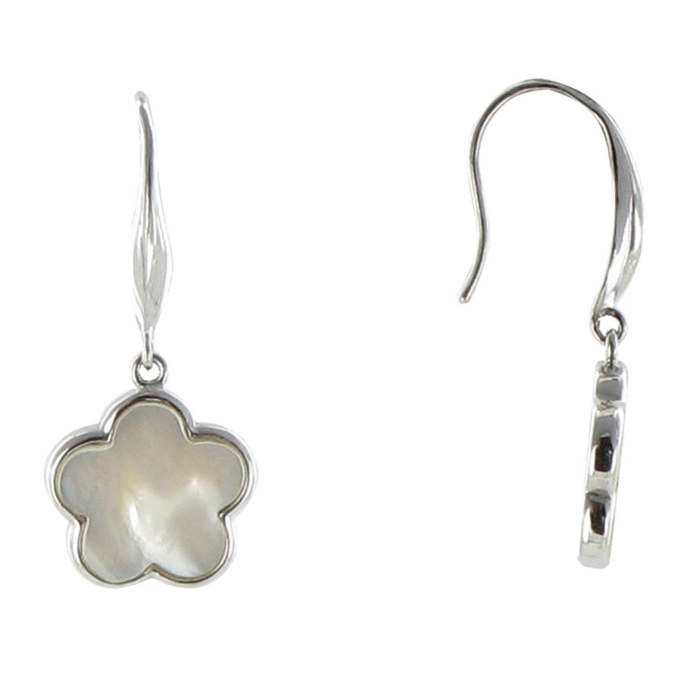 LES POULETTES BIJOUX Boucles d'Oreilles Chance Argent et Nacre Blanche