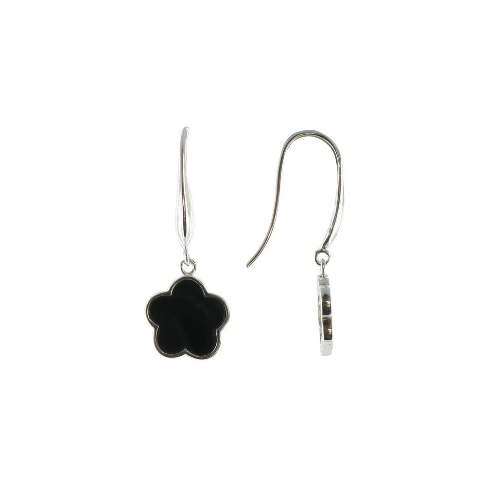 LES POULETTES BIJOUX Boucles d'Oreilles Chance Argent et Onyx Noir