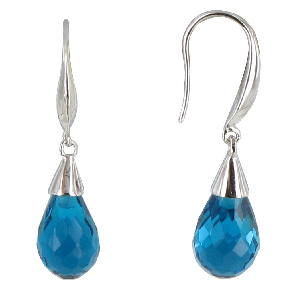 LES POULETTES BIJOUX Boucles d'Oreilles Argent Goutte de Zirconium Bleu Azur