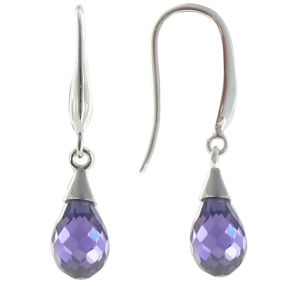 LES POULETTES BIJOUX Boucles d'Oreilles Argent Goutte de Zirconium Facettée Violet