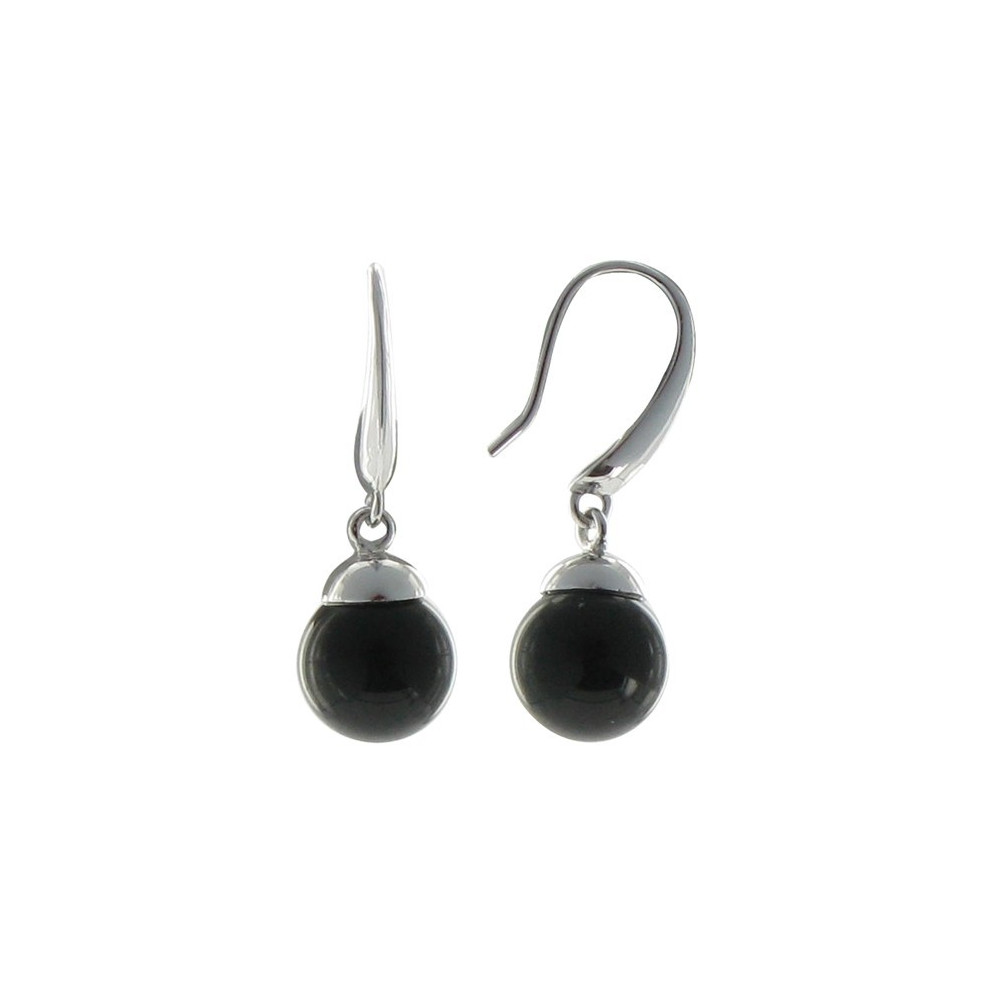 LES POULETTES BIJOUX V Boucles d'Oreilles Argent Billes d'Onyx Noir