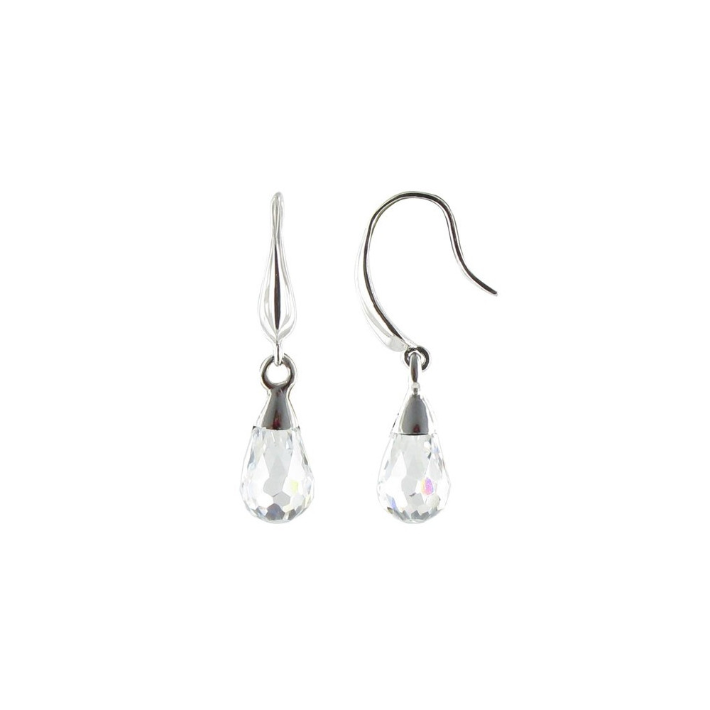 LES POULETTES BIJOUX Boucle d'Oreilles Argent Goutte de Zirconium Facetté Cristal