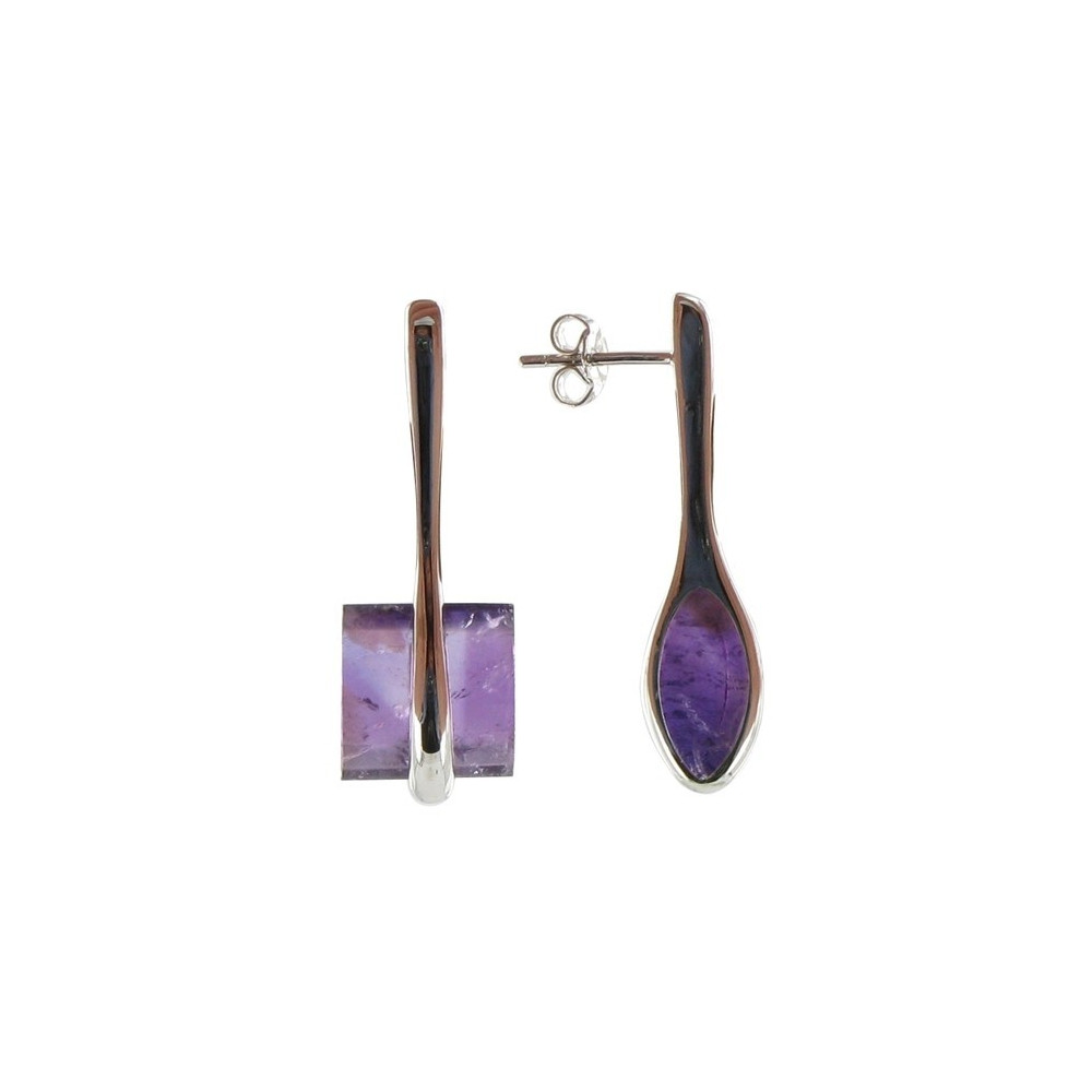LES POULETTES BIJOUX V Boucles d'Oreilles Club Argent et Zirconium Améthyste