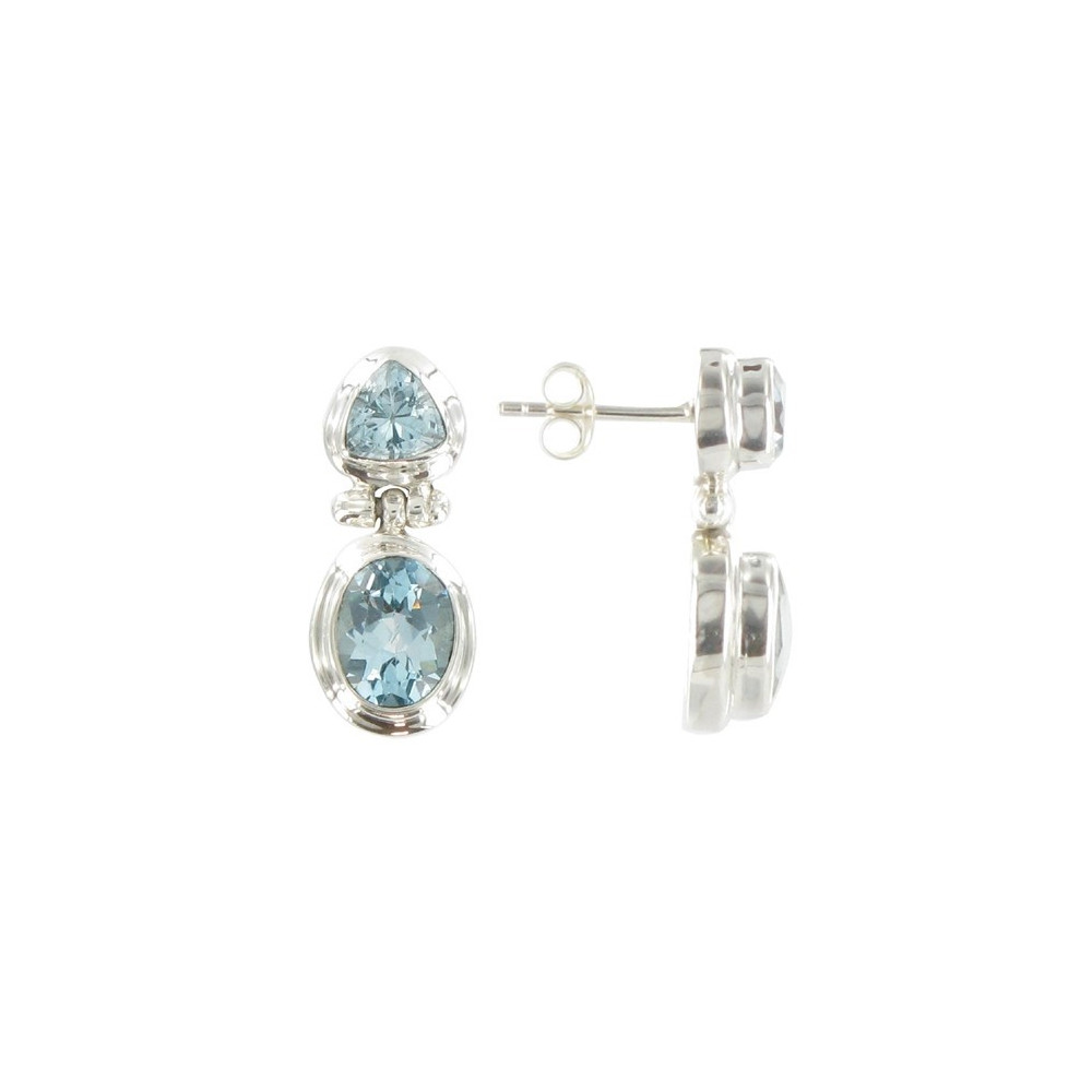 LES POULETTES BIJOUX V Boucles d'Oreilles Argent et Topaze Bleue